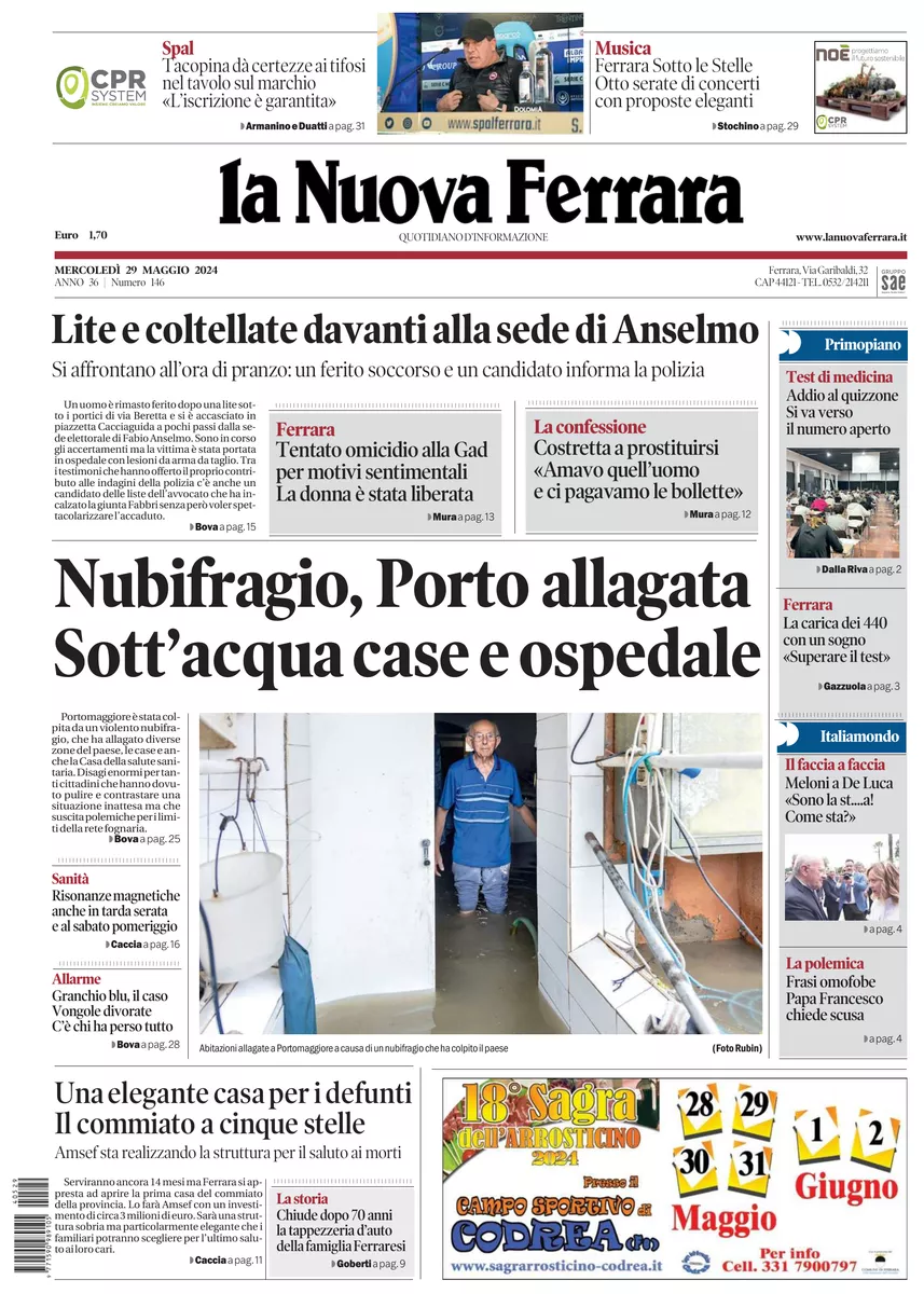 Prima-pagina-nuova ferrara-oggi-edizione-del-2024-05-29